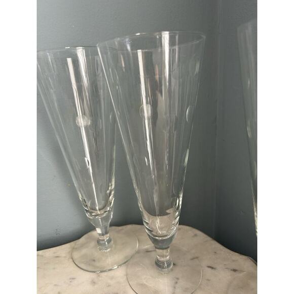 6 Hazel Arts Vintage Etched Polka Dot Champagne Glasses Pilsner Glass Coin - Picture 8 of 16